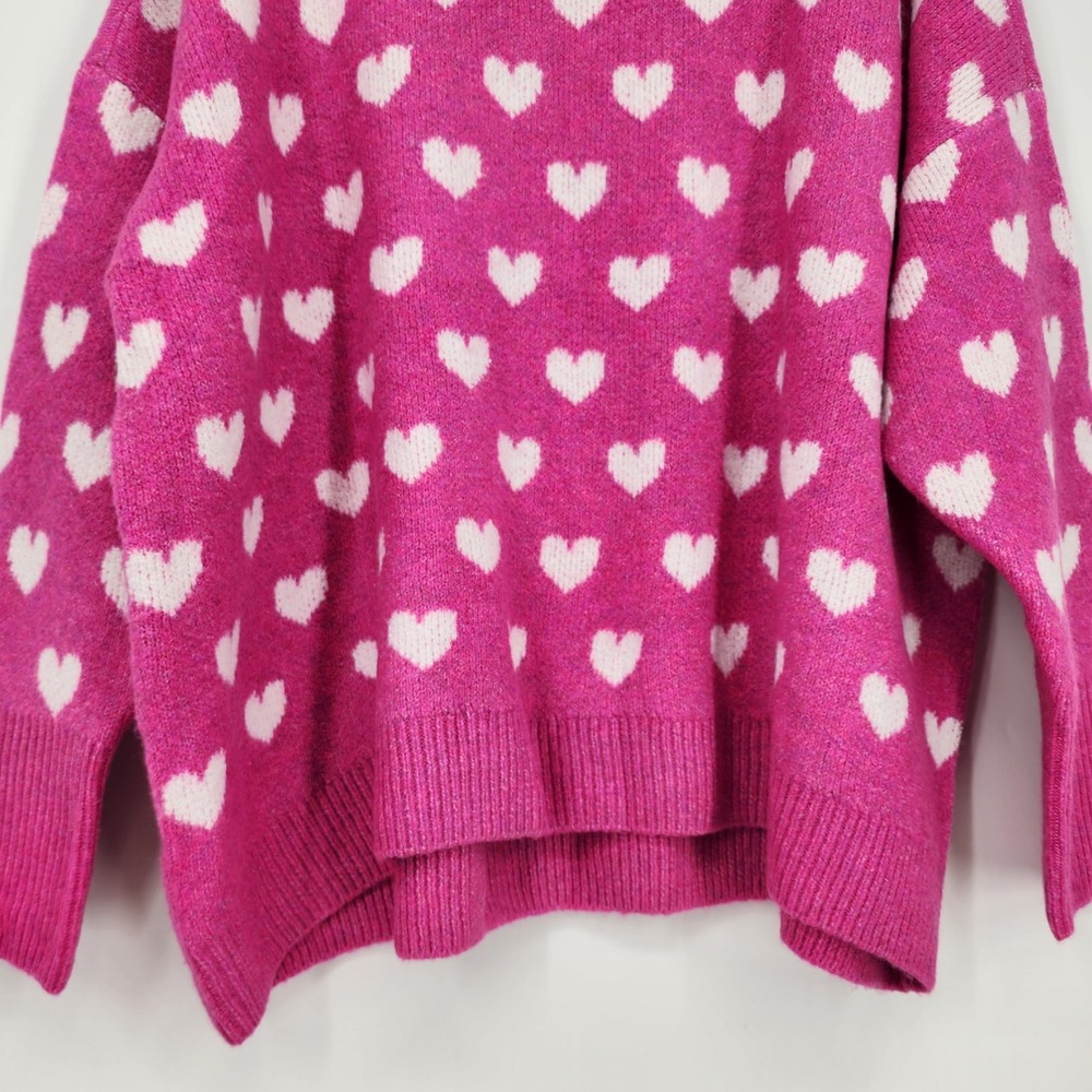 Vince Camuto Heart Print Pullover Sweater Womens XXL Pink Crew Neck Relaxed Fit - Picture 6 of 9